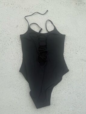 Black Lace-Up One-Piece Swimsuit for Women